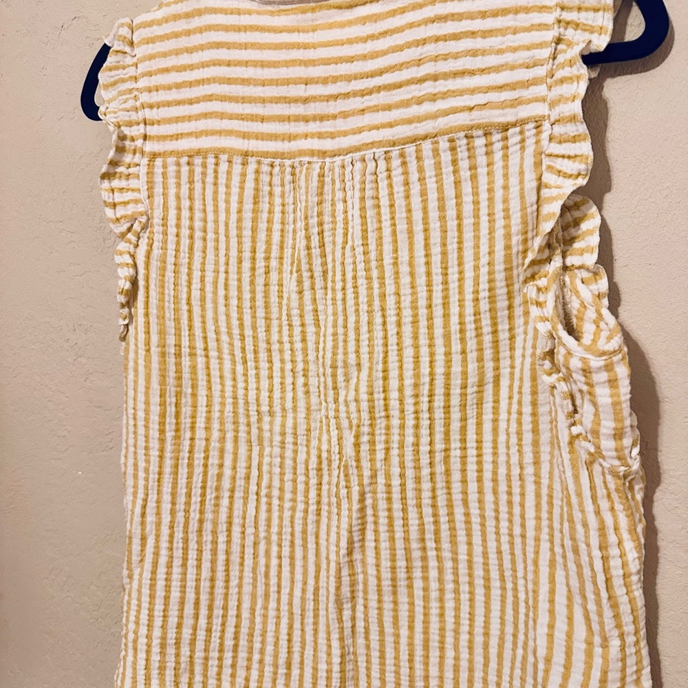 Kut from the Kloth Large Yellow and White Striped Ruffle Sleeve Button-Front Top - Picture 8 of 9